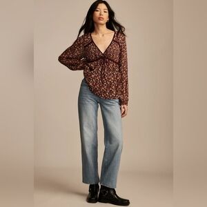 Lucky Brand Long Sleeve Ruffle Bodice Blouse Multicolor Floral Medium